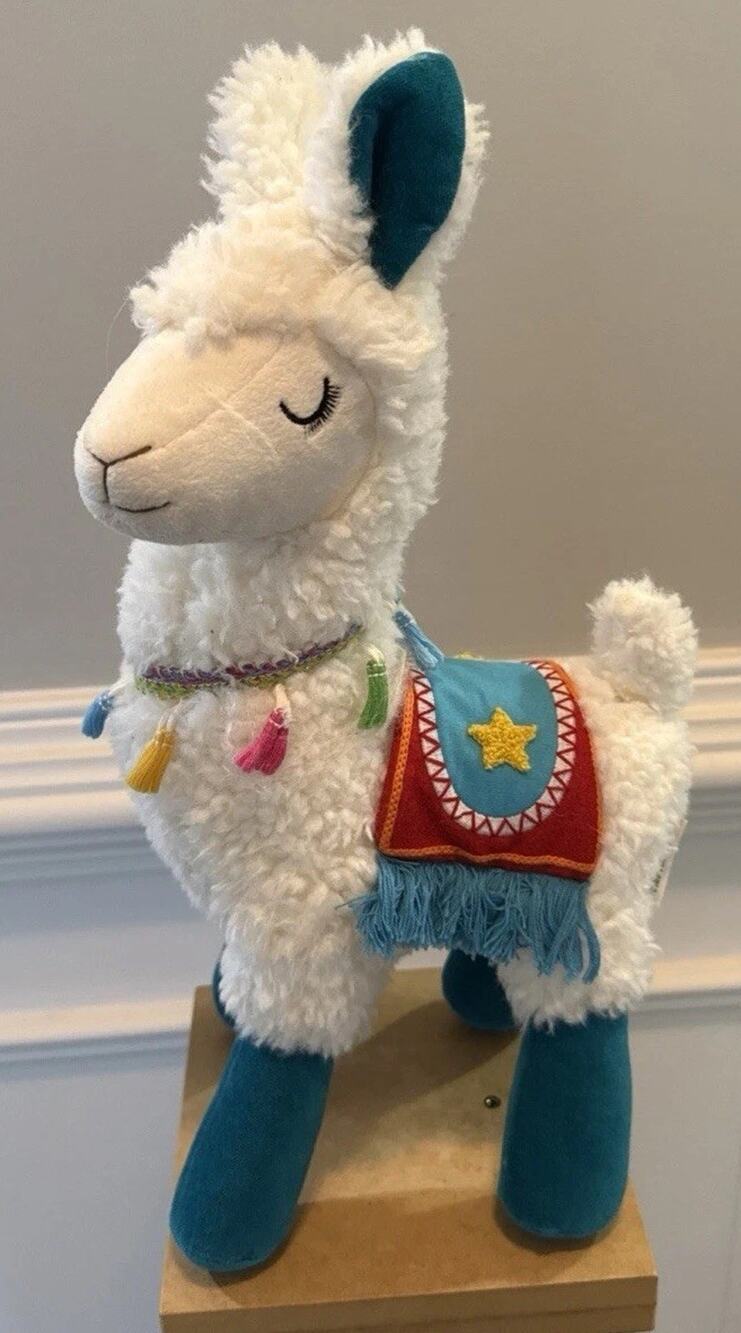 Pier 1 Imports Spitz Plush Llama White Turquoise Boho Stuffed Animal 16”